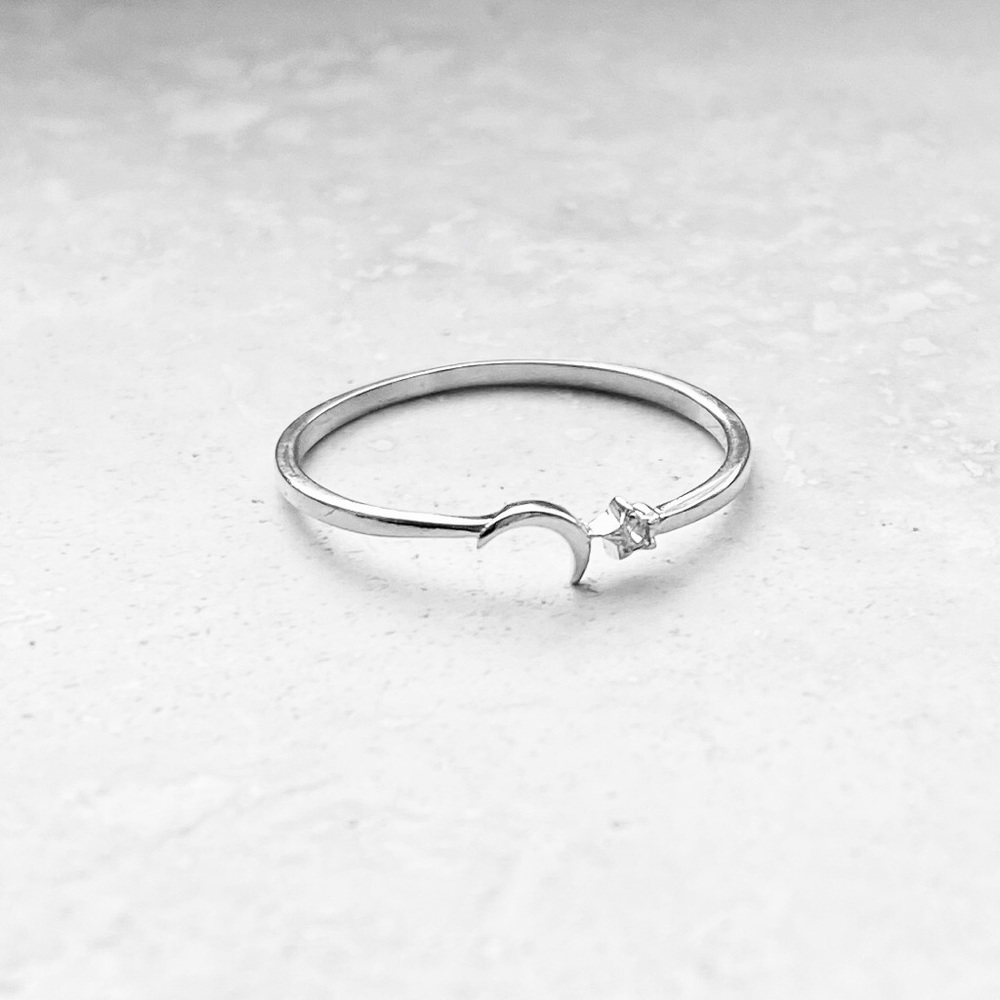 🌙 TOP SELLER🌙 Silver Tiny Crescent Moon and CZ Star Ring, Silver Rings Celestial
